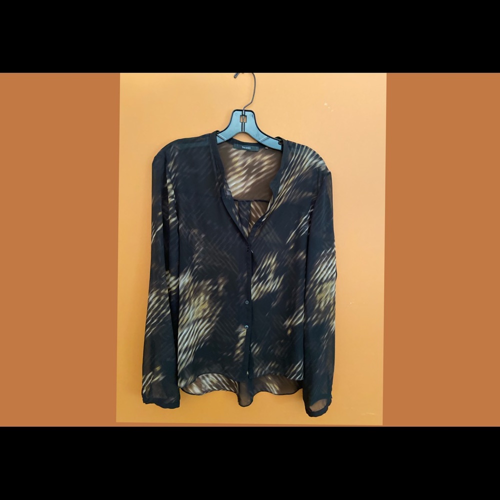 Elie Tahiti Sheer Black, Brown, Tan Top Large